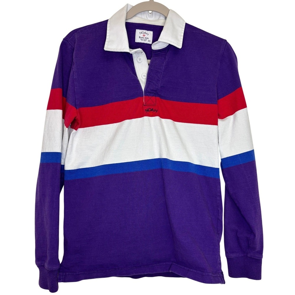 Noah Practice Cloth Rugby Shirt Purple Red White Stripe Mens XS Made in Canada